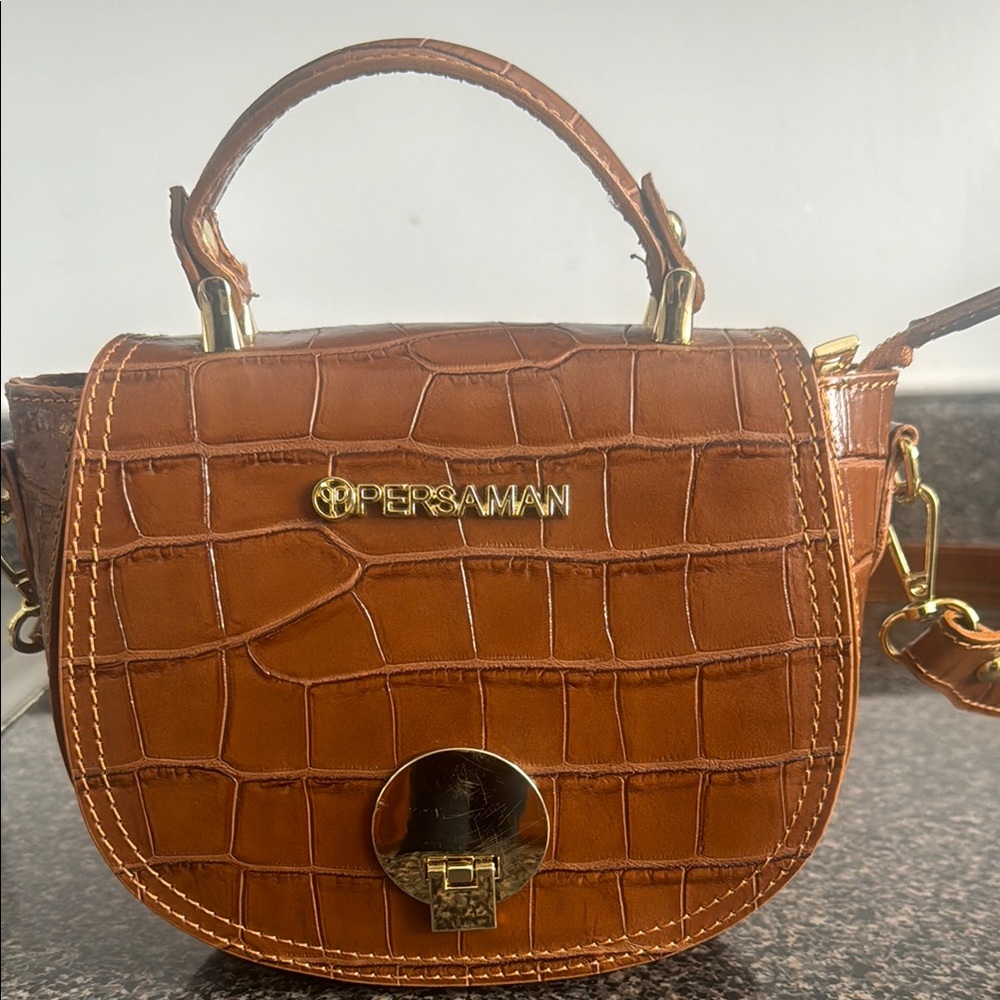 Persaman New York Brown Croc-Embossed Women's Bag